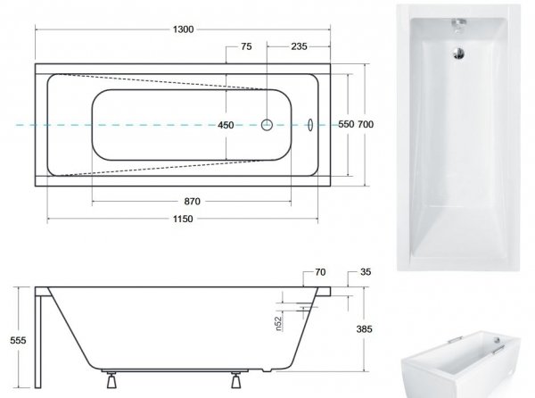 Besco Modern wanna akrylowa 170x70 prostokątna