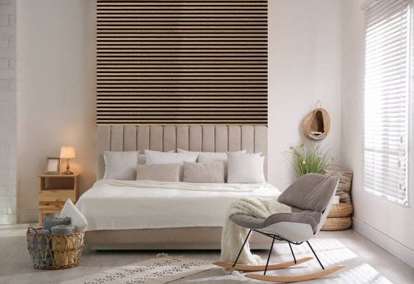 Lamele ścienne Dąb sonoma 30x270 cm panel akustyczny Woodline czarny filc 6 mm