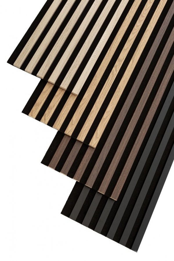 Lamele ścienne Dąb sonoma 30x270 cm panel akustyczny Woodline czarny filc 6 mm