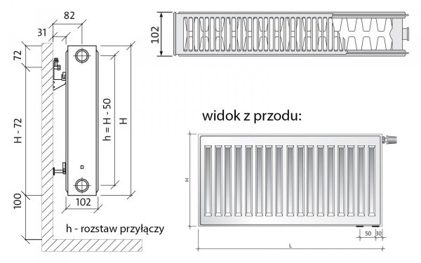 Grzejnik stalowy Cosmo KV22 600x1320 kaloryfer płytowy
