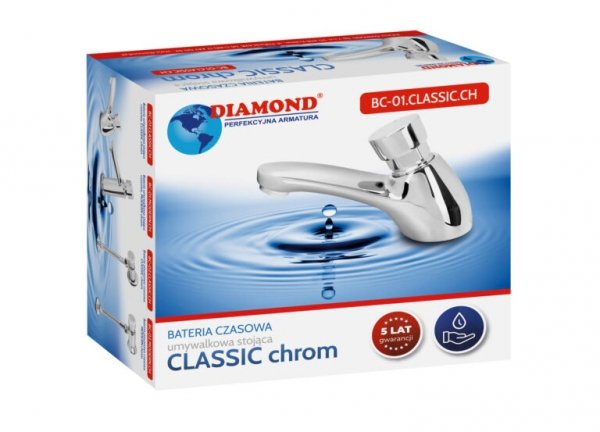 Bateria umywalkowa czasowa stojąca chrom Diamond Classic
