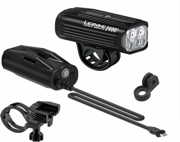 Lampka przednia Lezyne Mega Drive 2400+ Loaded Kit — 2400 lm, USB-C, czarna (z Power Pack XL+)