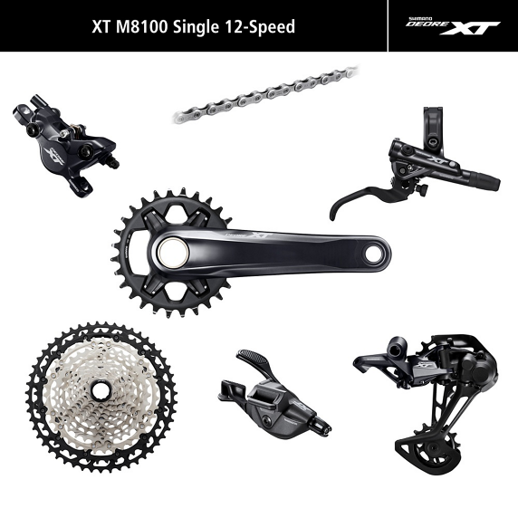 Grupa Shimano XT M8120 — 1×12, hamulce 4-tłoczkowe, korba 175 mm, zębatka 34T, kaseta 10–51, I-SPEC EV