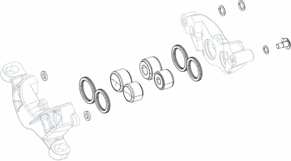 Zestaw tłoczków zacisku hamulca tarczowego SRAM — 2×16 mm + 2×14 mm, uszczelki i O-ringi (Guide / G2)