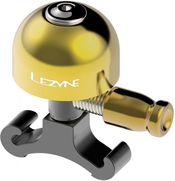 Dzwonek rowerowy Lezyne Classic Brass Bell S — polerowany mosiądz, czarna baza