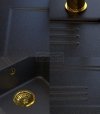 GRANITAN Czarny zlewozmywak granitowy z drobinkami złotego ze syfonem DUET ZŁOTY