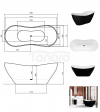 BESCO Wanna wolnostojąca Viya B&W 170x72 + klik-klak chrom #WMD-170-VBW