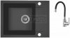 AQUAFORM - zlewozmywak granitowy MARANELLO 440 X 570 X 215 - 1 komora z 1/2 ociekacza, CZARNY MONO + syfon oszczędzający miejsce z korkiem automatycznym + bateria stojąca z wylewką elastyczną  AQ.901-1019506