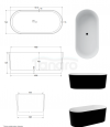 BESCO Wanna wolnostojąca Lova B&W 160x74 + klik-klak chrom czyszczony od góry #WWM-160LBKC