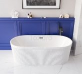 INVENA Wolnostojąca wanna ryflowana Glamour, 170 cm, w komplecie z syfonem i korkiem/odpływem w kolorze czarnym AN-01-140-KPL