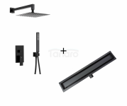 ARMATURA KRAKÓW KFA Zestaw natryskowy podtynkowy LOGON BLACK z baterią 3-funkcyjną  5139-501-81 + AQUALine - Odpływ liniowy posadzkowy czarny/black 2w1 pod płytkę 70cm L04BK700