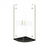 CERSANIT - SET C611 - Kabina półokrągła CITY by Cersanit 80x80X195 złota szkło transparentne + brodzik TAKO Slim czarny mat  S4004-074