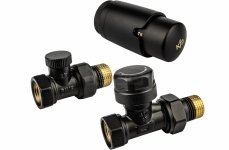 KFA ARMATURA KRAKÓW Zestaw termostatyczny grzejnikowy, prosty, KOMFORT PRO, CZARNY 757-030-81-BL