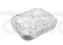 INVENA - Umywalka nablatowa FLORINA 51cm prostokątna efekt marmuru biała mat  CE-40-706-C