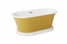 BESCO Wanna wolnostojąca Ziva Glam Złota 160x75 + klik-klak z przelewem szczelinowym czarny matt, postument biały #WWA-160ZZSB