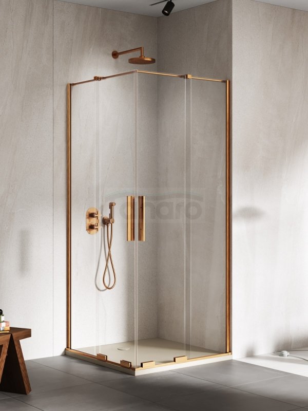 NEW TRENDY Kabina prysznicowa SMART COPPER BRUSHED 2D prostokątna U 100x120x200 szkło czyste 8mm Active Shield 2.0 EXK-7748