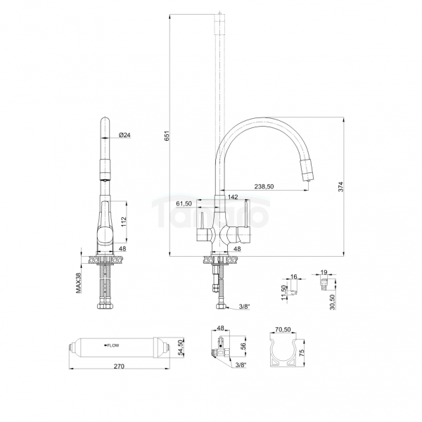 INVENA Bateria zlewozmywakowa z filtrem Glamour czarny BZ-02-F04-V