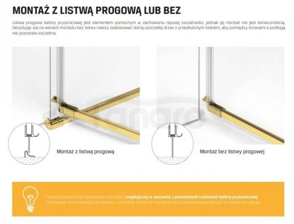 NEW TRENDY Kabina przyścienna AVEXA GOLD SHINE 80x120x200 EXK-2129/EXK-2099 POLSKA PRODUKCJA