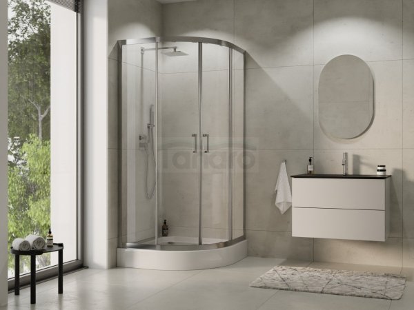 BESCO Kabina prysznicowa półokrągła Modern Chrom 90 x 190 szkło mrożone MP-90-190-M