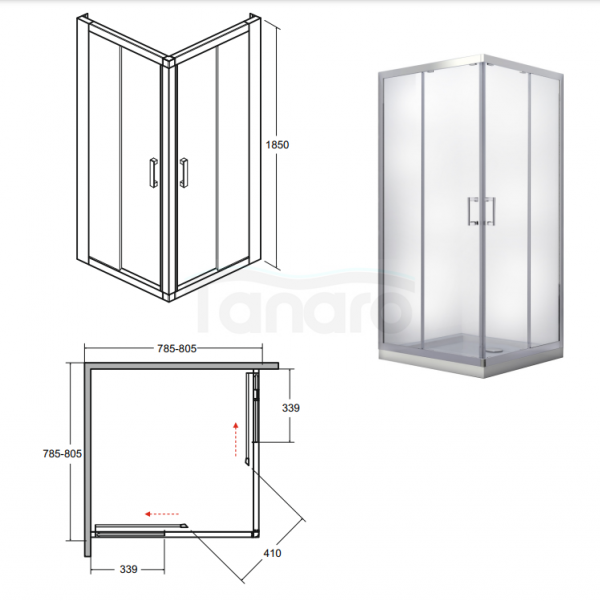 BESCO Kabina prysznicowa kwadratowa drzwi przesuwne Modern 80x80x185 szkło mrożone MK-80-185-M