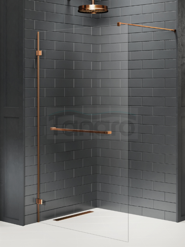NEW TRENDY Kabina prysznicowa AVEXA COPPER BRUSHED walk-in U 70x200 szkło czyste 8mm Active Shield 2.0 - wieszak EXK-7166