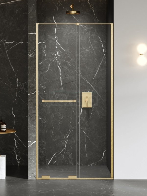 DUPLIKAT: NEW TRENDY Drzwi wnękowe SMART GOLD BRUSHED 1D U 150x200 szkło czyste 8mm Active Shield 2.0 - UCHWYT RELING EXK-7515