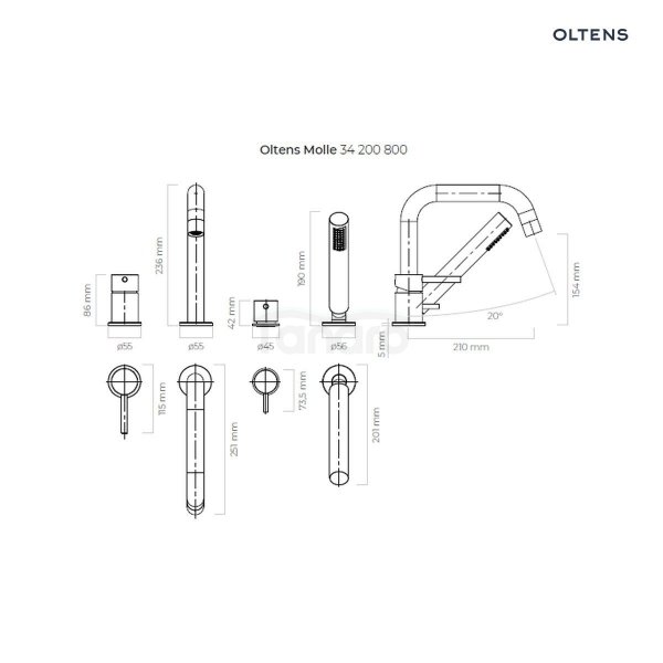 OLTENS Bateria wannowa 4-otworowa MOLLE złota/gold 34200800