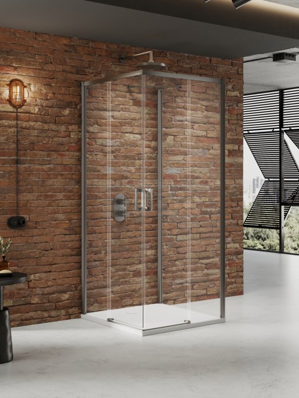 NEW TRENDY Kabina prysznicowa PRIME GUNMETAL BRUSHED 2D prostokątna przyścienna L 100x80x200 szkło czyste 6mm Active Shield 2.0 K-4966