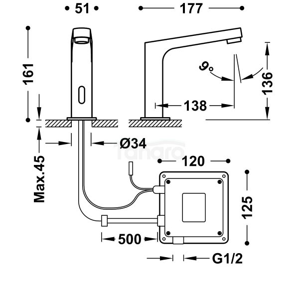 TRES - Bateria umywalkowa TEMPO BASE-TRES elektroniczna jednostrumieniowa uruchamianie za pomocą czujnika na podczerwień  39210307