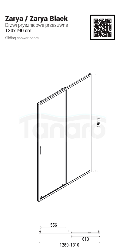 BESCO Drzwi prysznicowe przesuwne Zarya Chrom 130cm DZ-130