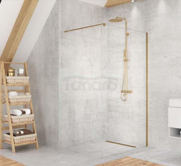 NEW TRENDY Kabina ścianka prysznicowa walk-in VELIO SATIN GOLD 110x200 8mm D-0199B