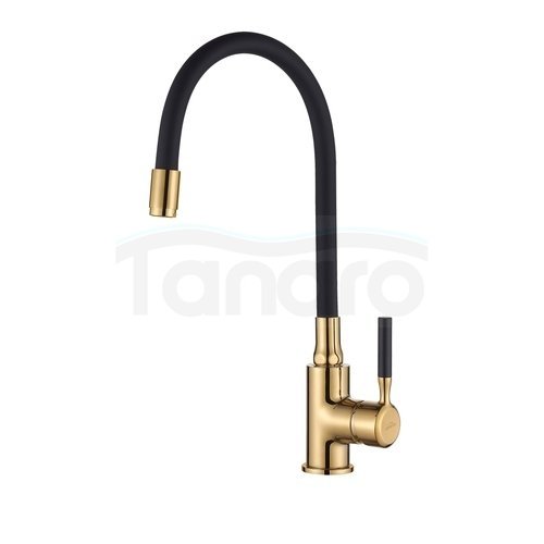 INVENA - Bateria zlewozmywakowa z elastyczną wylewką GLAMOUR kolor czarny / złoty  BZ-02-L17-V