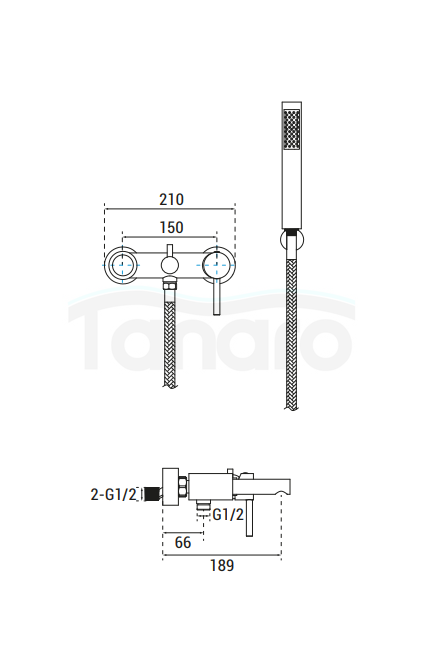 BESCO Bateria wannowa ścienna Zea gun metal BW-ZS-GR