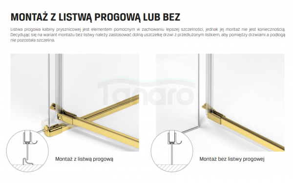 NEW TRENDY - Kabina prysznicowa kwartowa podwójne drzwi uchylne AVEXA GOLD EXK-1791 Złote Profile 120x120x200 LINIA PLATINIUM