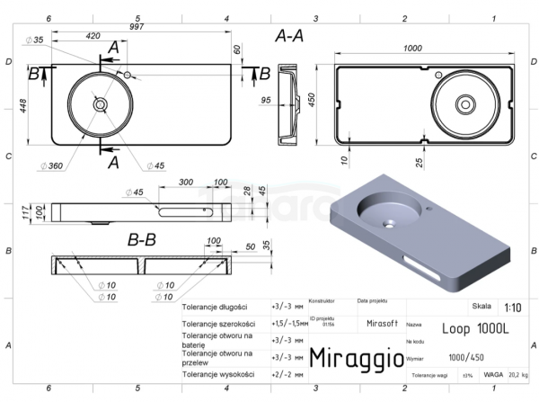 MIRAGGIO Umywalka LOOP 1000 L MIRASOFT 8813978