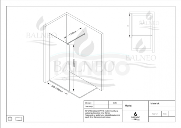 BALNEO Ścianka prysznicowa Beira 80 x 200 cm transparentna 8 mm czarna