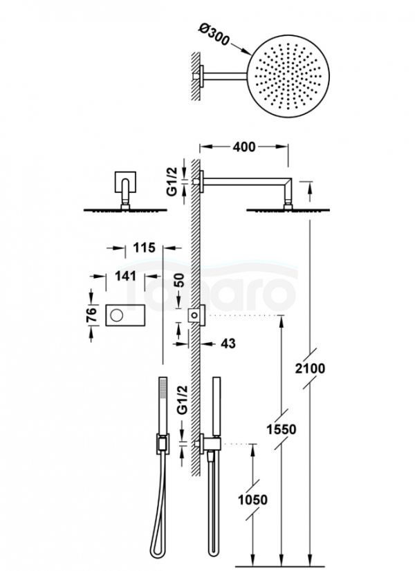 TRES SHOWER TECHNOLOGY Zestaw elektronicznej baterii termostatycznej podtynkowej 2-drożnej Shower technology prysznicowej-09286558
