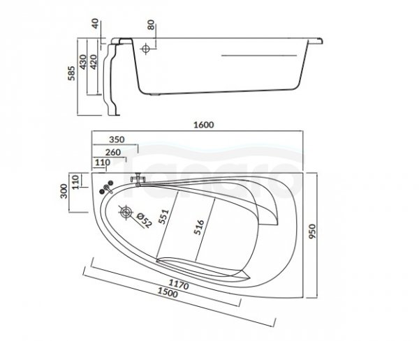 CERSANIT - Wanna asymetryczna JOANNA NEW 160x95 prawa  S301-169