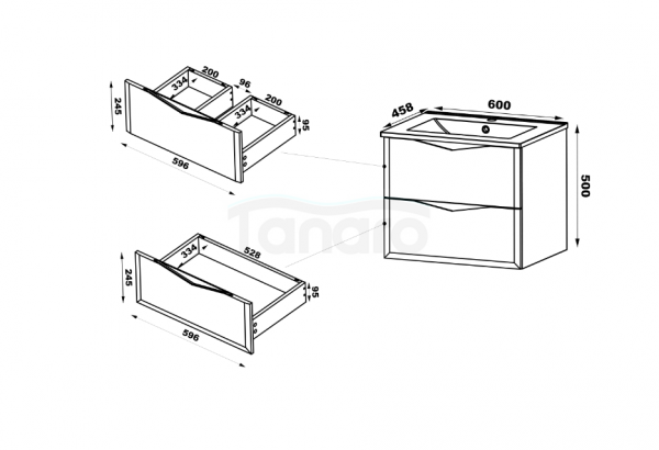 MEGSTYL Szafka pod Umywalkę z Blatem 4S 120cm Kaszmir Zestaw-6 DELICA-0000-0041