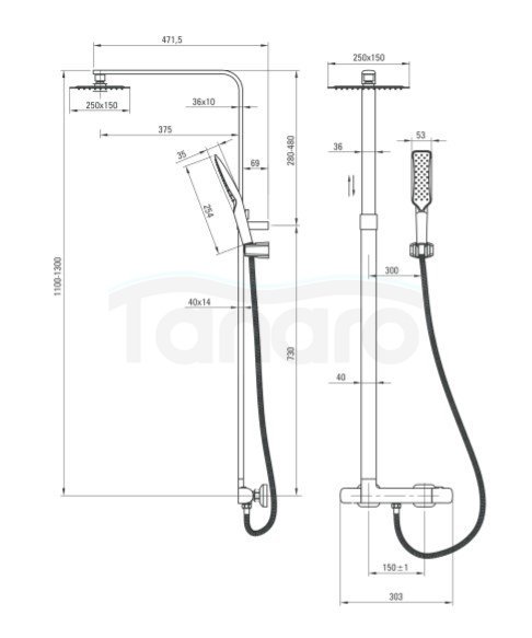 DEANTE - Deszczownia ABELIA z baterią termostatyczną  NAC 017T