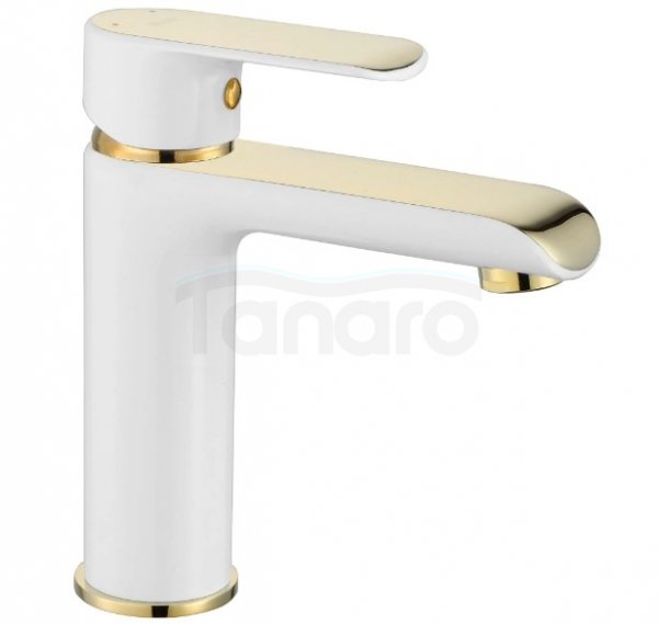 REA - REA - Bateria umywalkowa BLOOM White-Gold/Biało-Złota niska