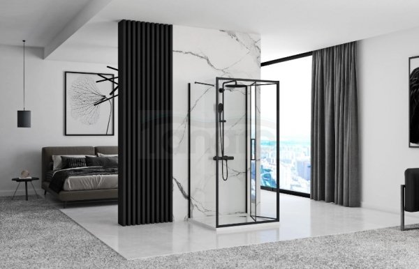 REA - Kabina Prysznicowa Przyścienna RAPID FOLD Black - Czarna /drzwi 80 + ścianka 90 x2 + ramię x2