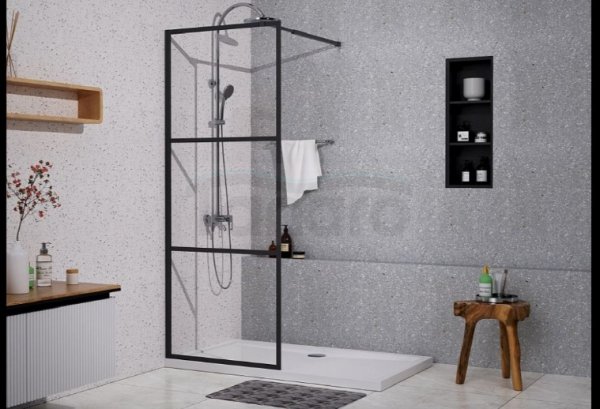 DUSO - Kabina prysznicowa narożna Walk-In 3-częsciowa składana 90x195 profil CZARNY szkło transparentne 5mm  DS610T09K