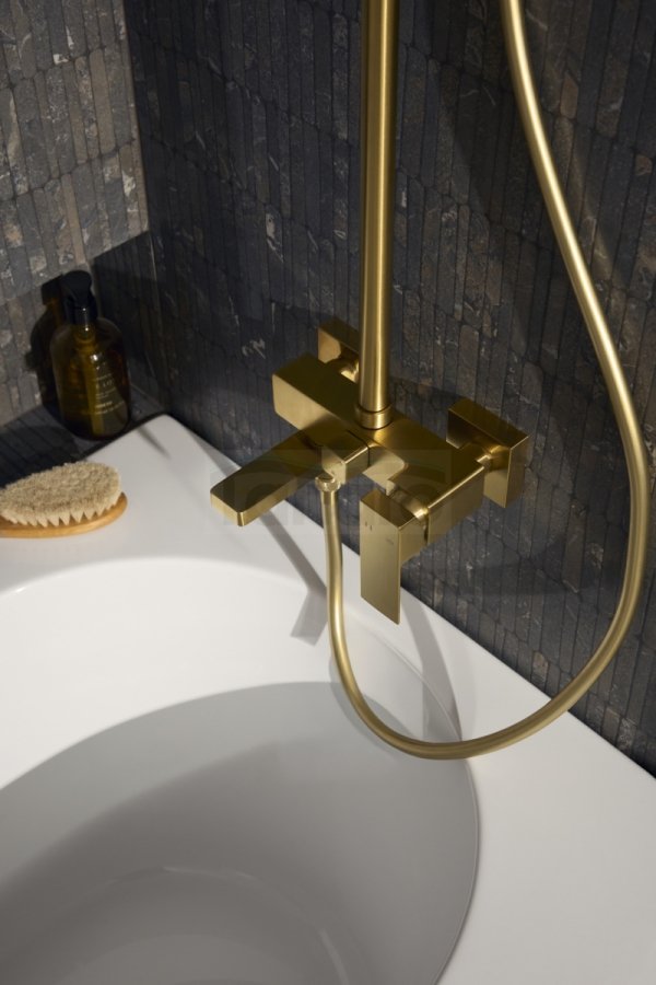 ARMATURA KRAKÓW KFA Zestaw natryskowo wannowy deszczownia z baterią natryskową i składaną wylewką wannową LOGON BRUSHED LIGHT GOLD 5136-925-39