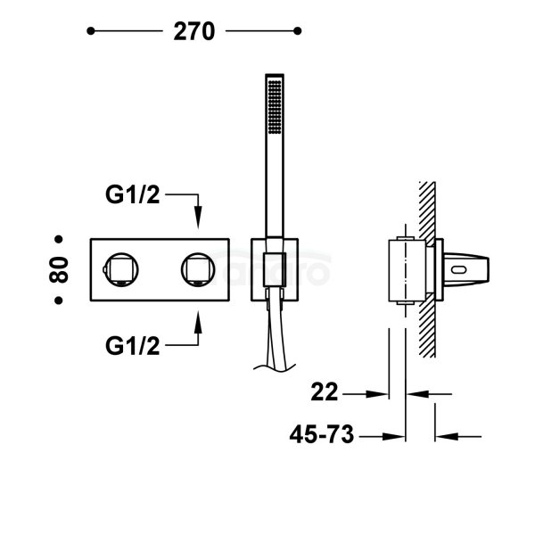 TRES B-SYSTEM Bateria termostatyczna podtynkowa 2-drożna B-system- chrom 30725201