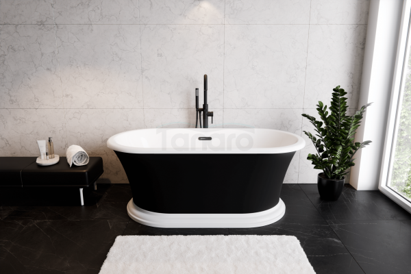 BESCO Wanna wolnostojąca Ziva Matt B&amp;W 160x75 + klik-klak z przelewem szczelinowym gun metal #WMA160ZBSGR