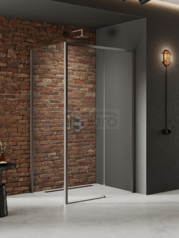NEW TRENDY Kabina prysznicowa PRIME GUNMETAL BRUSHED 1D prostokątna L 100x90x200 szkło czyste 6mm Active Shield 2.0 D-0885A/D-0354B