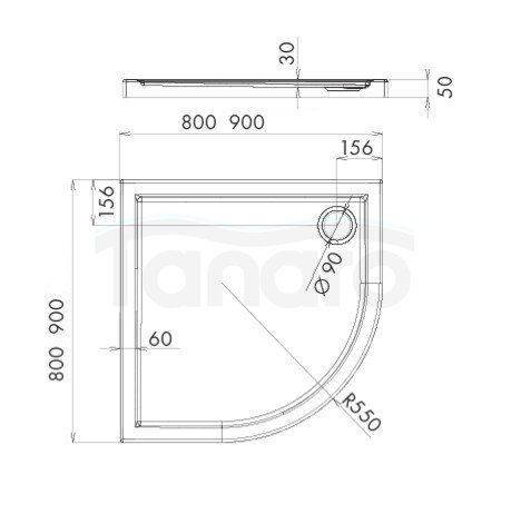 AQUAFORM - Brodzik prysznicowy półokrągły SLIM czarny łupek 90X90X5/3 R550  