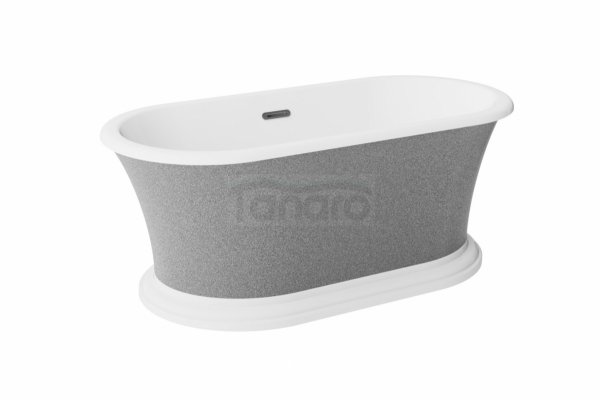 BESCO Wanna wolnostojąca Ziva Glam Srebrna 160x75 + klik-klak z przelewem szczelinowym czarny matt, postument biały #WWA-160ZSSB