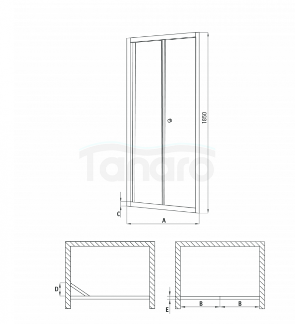 DEANTE Drzwi wnękowe prysznicowe składane szkło szronione FLEX 90x185 KTL 621D